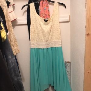 Aqua dress with cream color on top